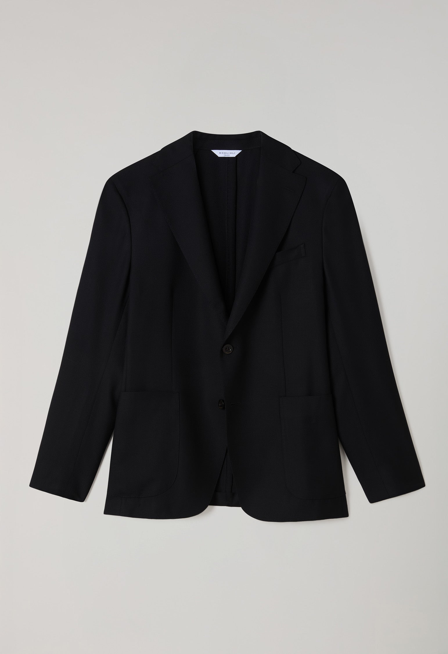 K-Jacket nera in lana leggera a nido d’ape con revers ampi