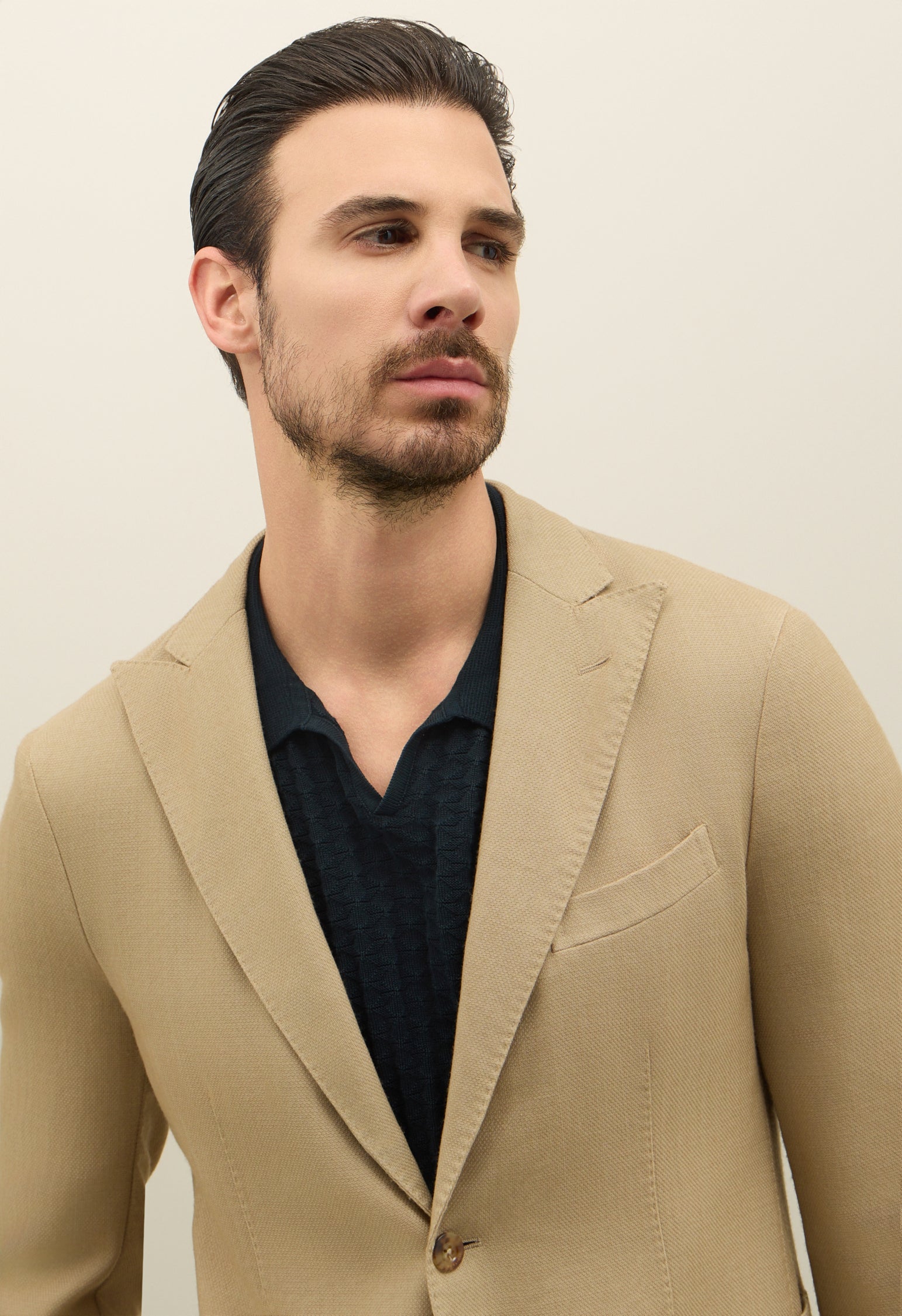 Beige Garment Dyed Wool Honeycomb K-Jacket