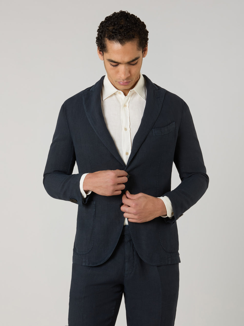 Blue Garment Dyed Linen K-Suit