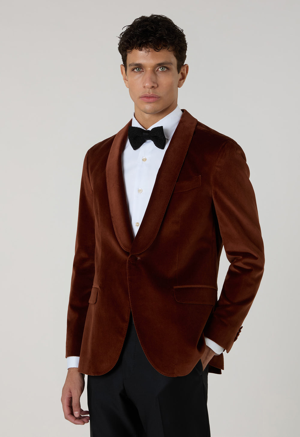 Cinnamon Plain Velvet Tuxedo Jacket