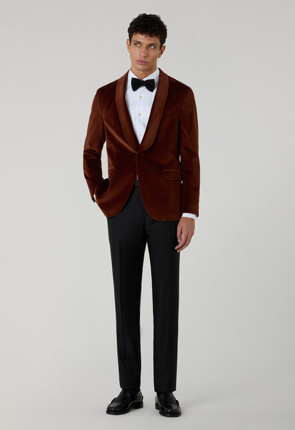 Cinnamon Plain Velvet Tuxedo Jacket