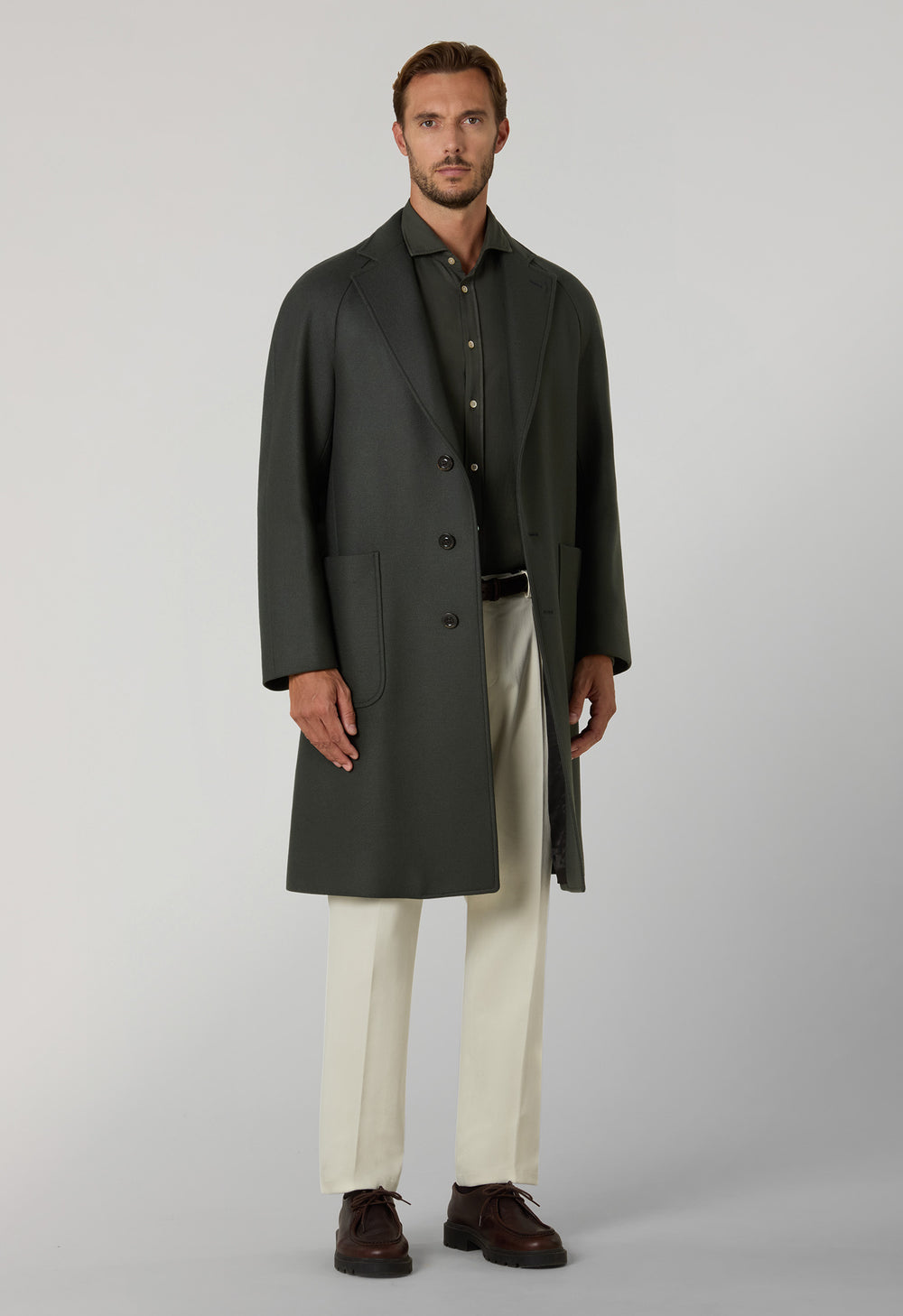 Overcoat in lana e cashmere verde
