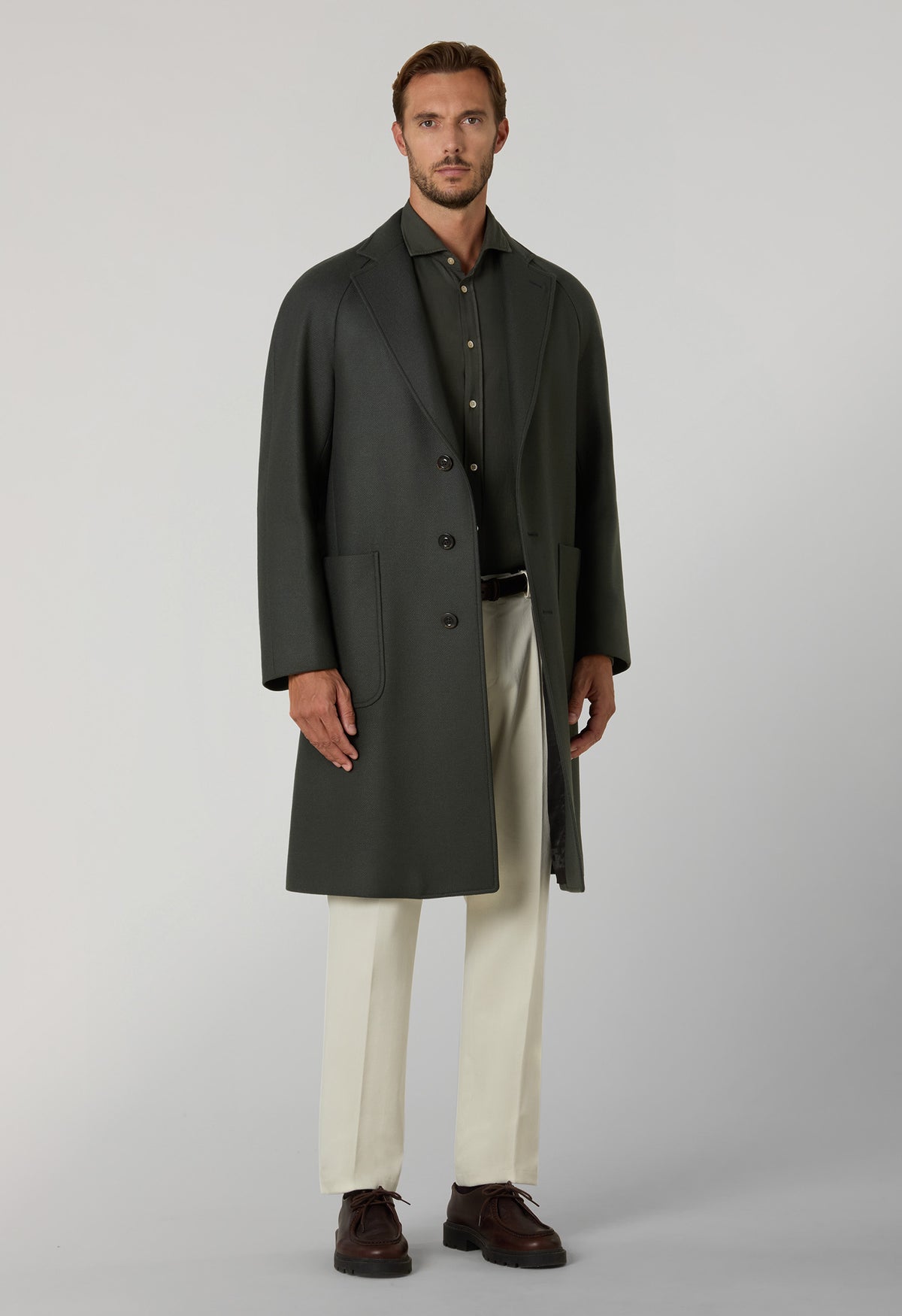 Overcoat in lana e cashmere verde