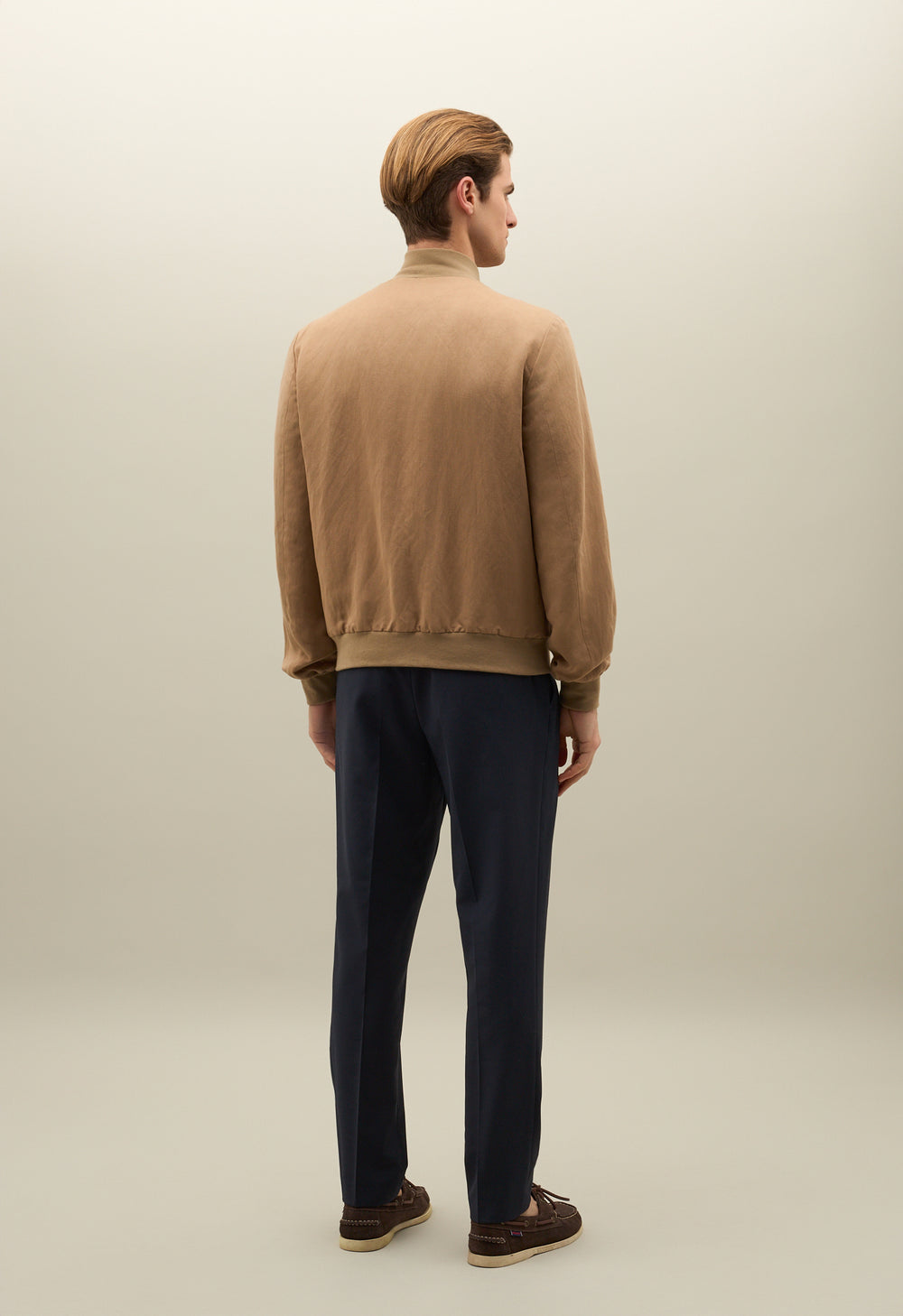 Dark Beige Linen Tencel Satin Bomber