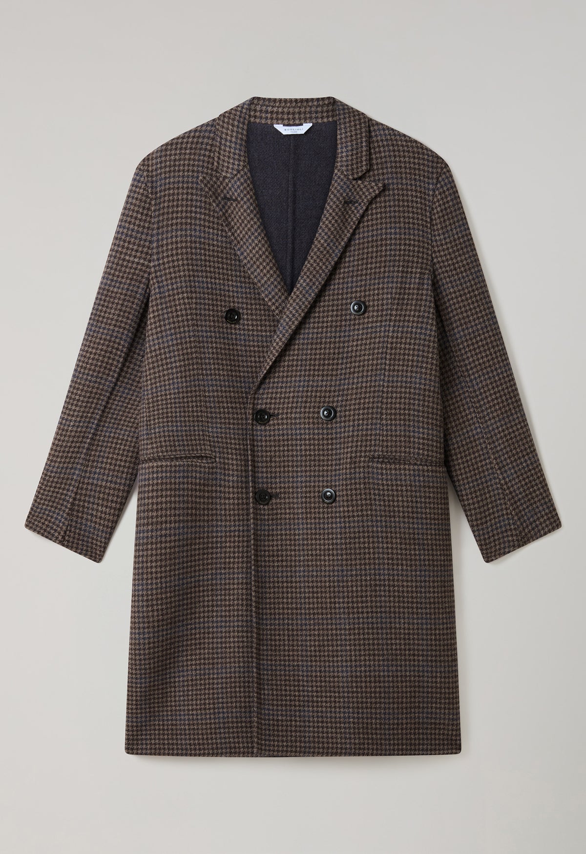 Brown Pied-de-puole Wool Cashmere double-breasted Coat