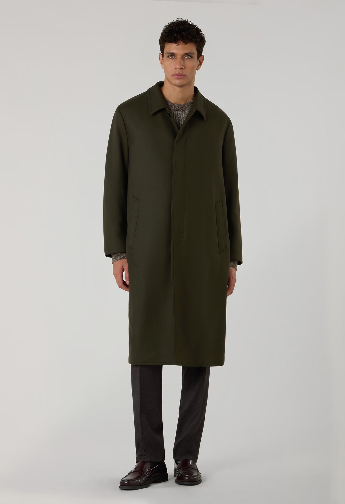 Green Wool Felt Loden Coat with back fold 