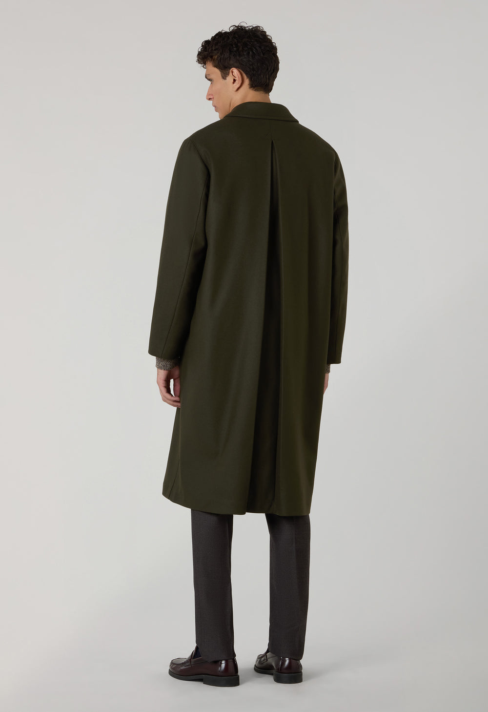 Green Wool Felt Loden Coat with back fold 