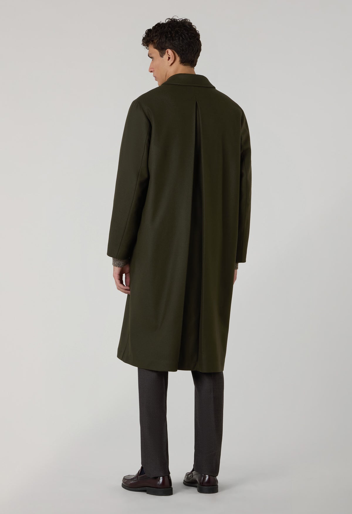 Green Wool Felt Loden Coat with back fold 