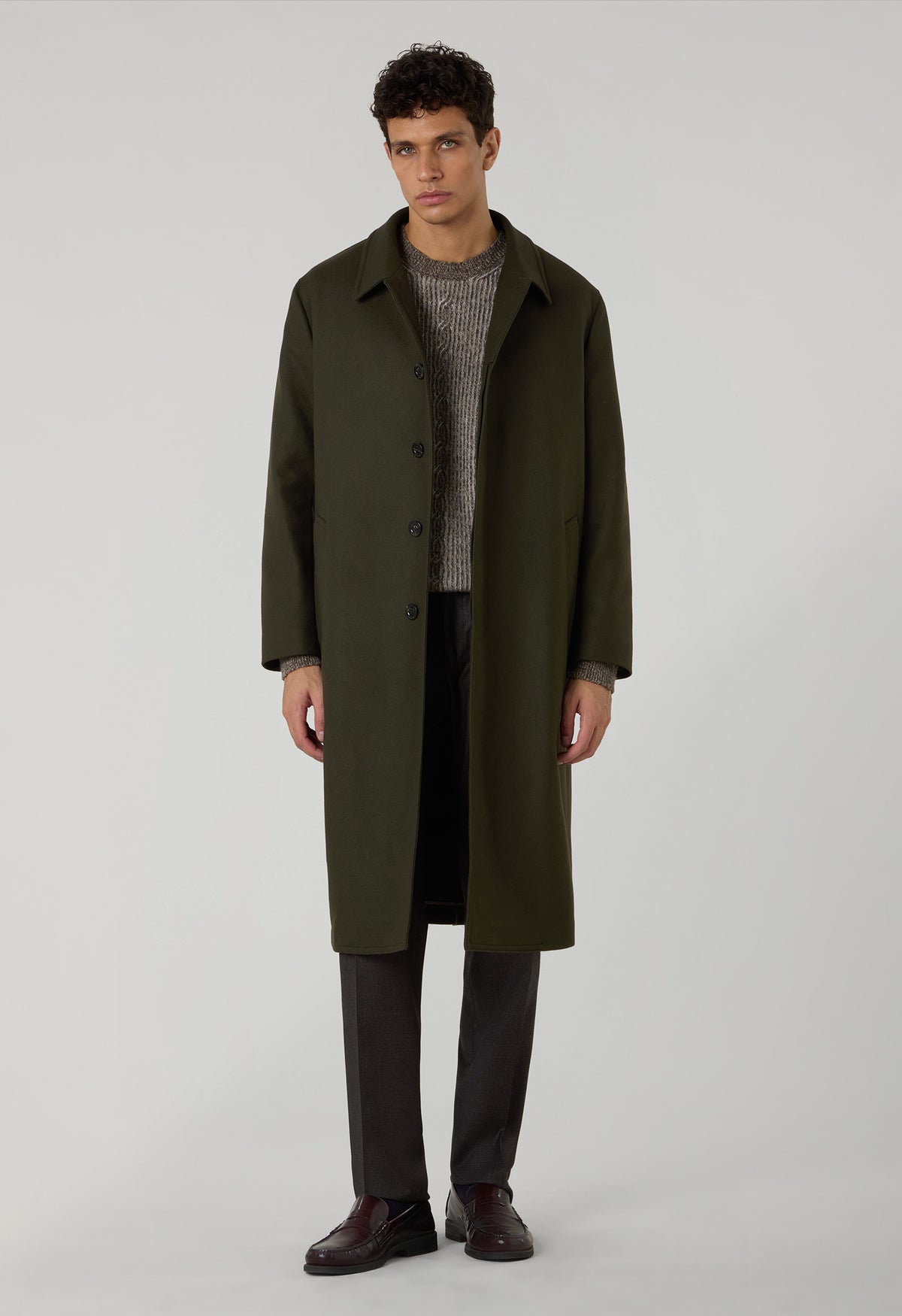 Green Wool Felt Loden Coat with back fold 