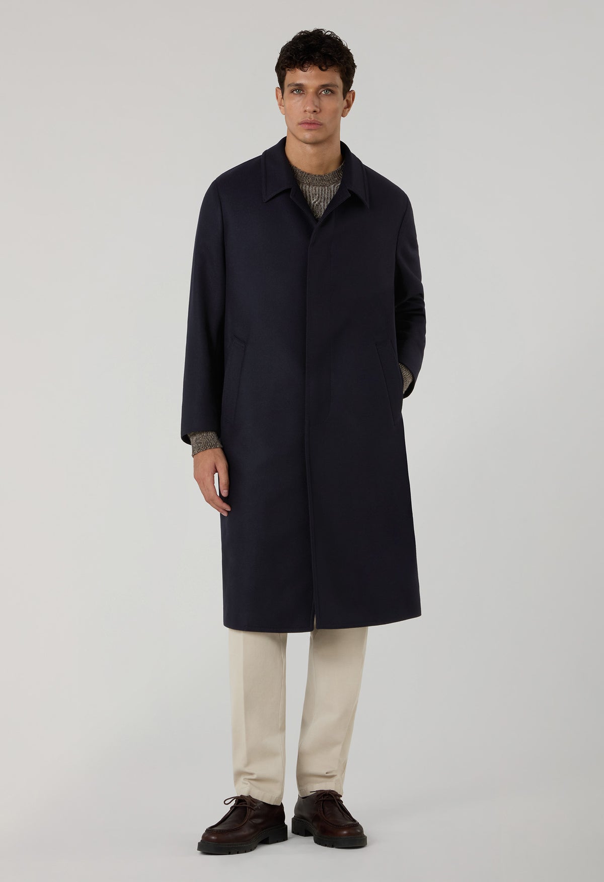 Blue Wool Felt Loden Coat with back fold 