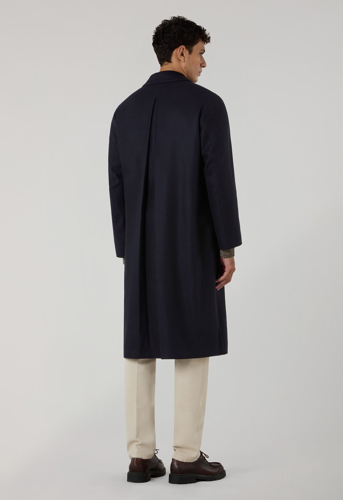 Blue Wool Felt Loden Coat with back fold 