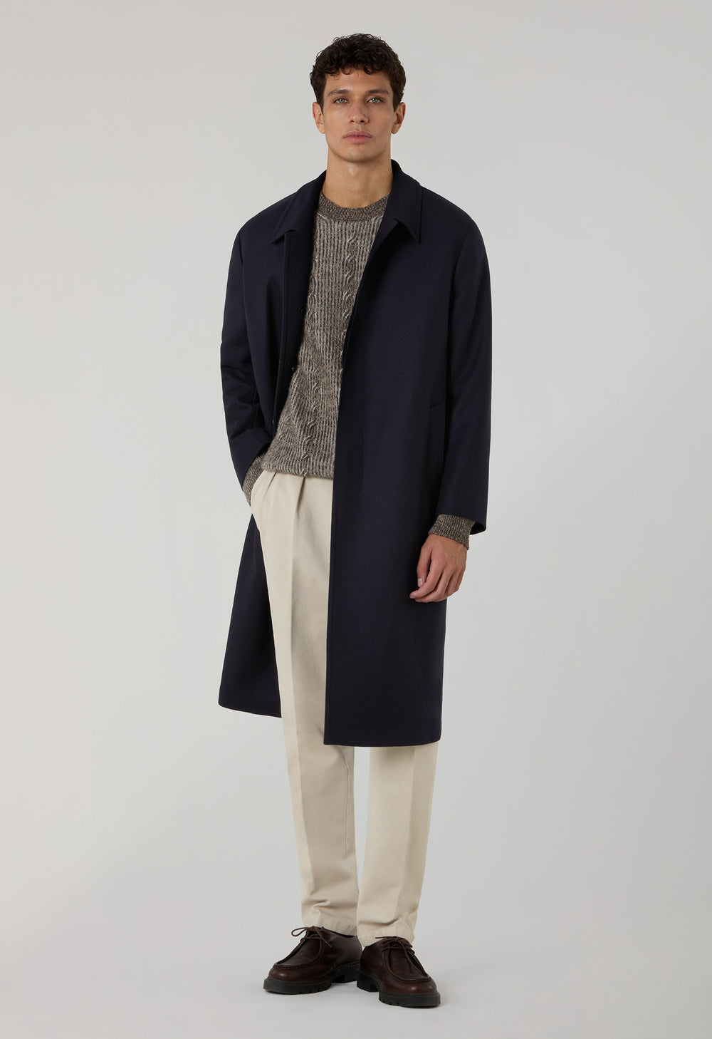 Blue Wool Felt Loden Coat with back fold 