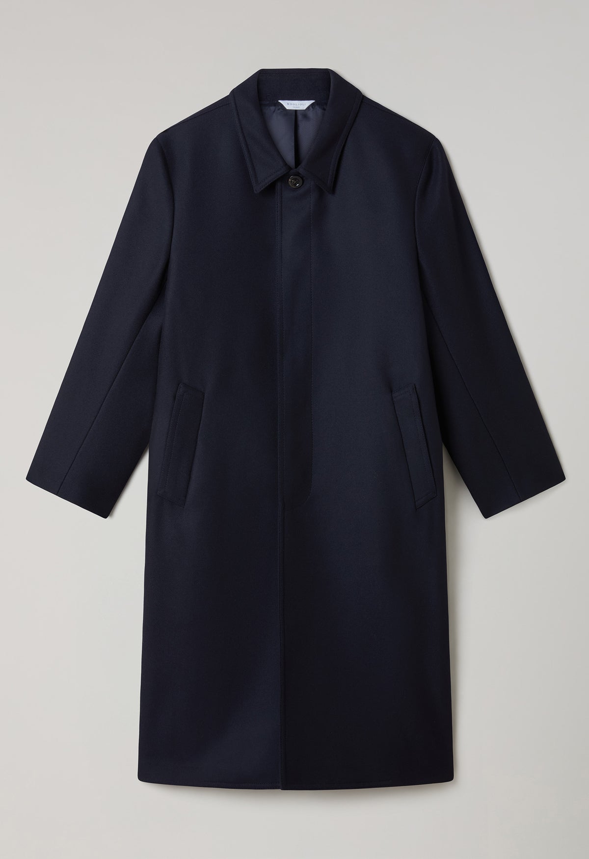 Blue Wool Felt Loden Coat with back fold 
