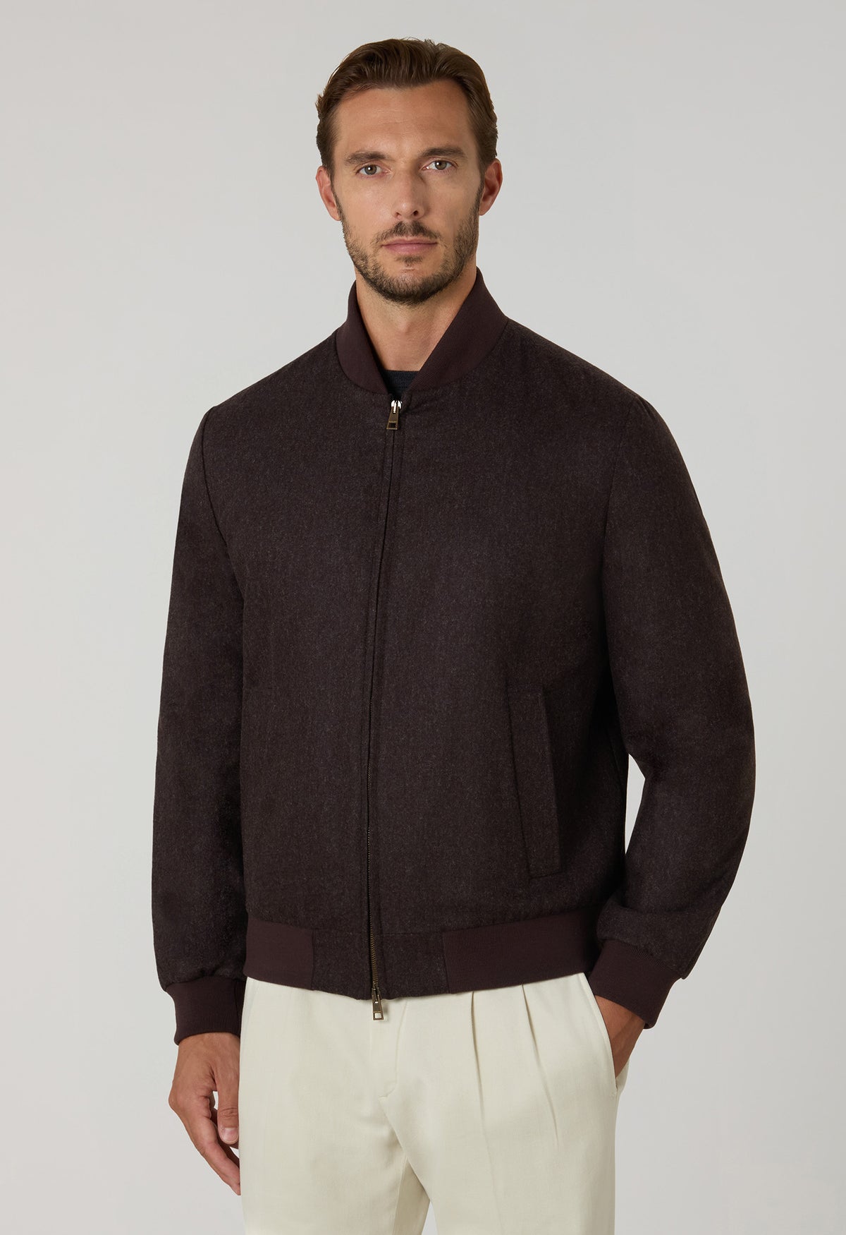 Bomber imbottito in flanella lavata marrone