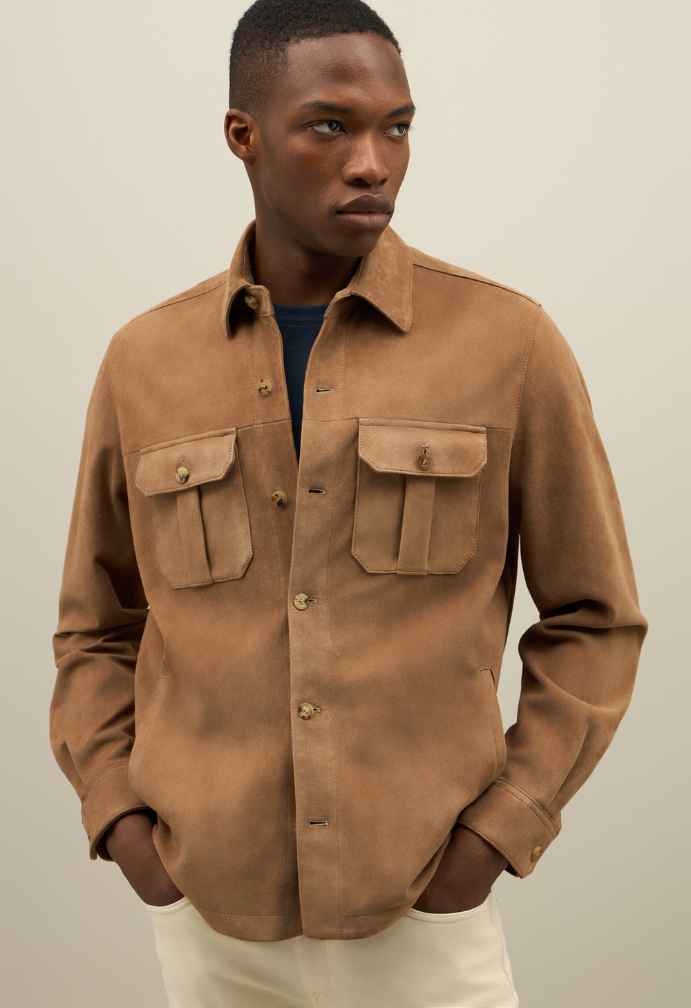 Overshirt in suede beige scuro