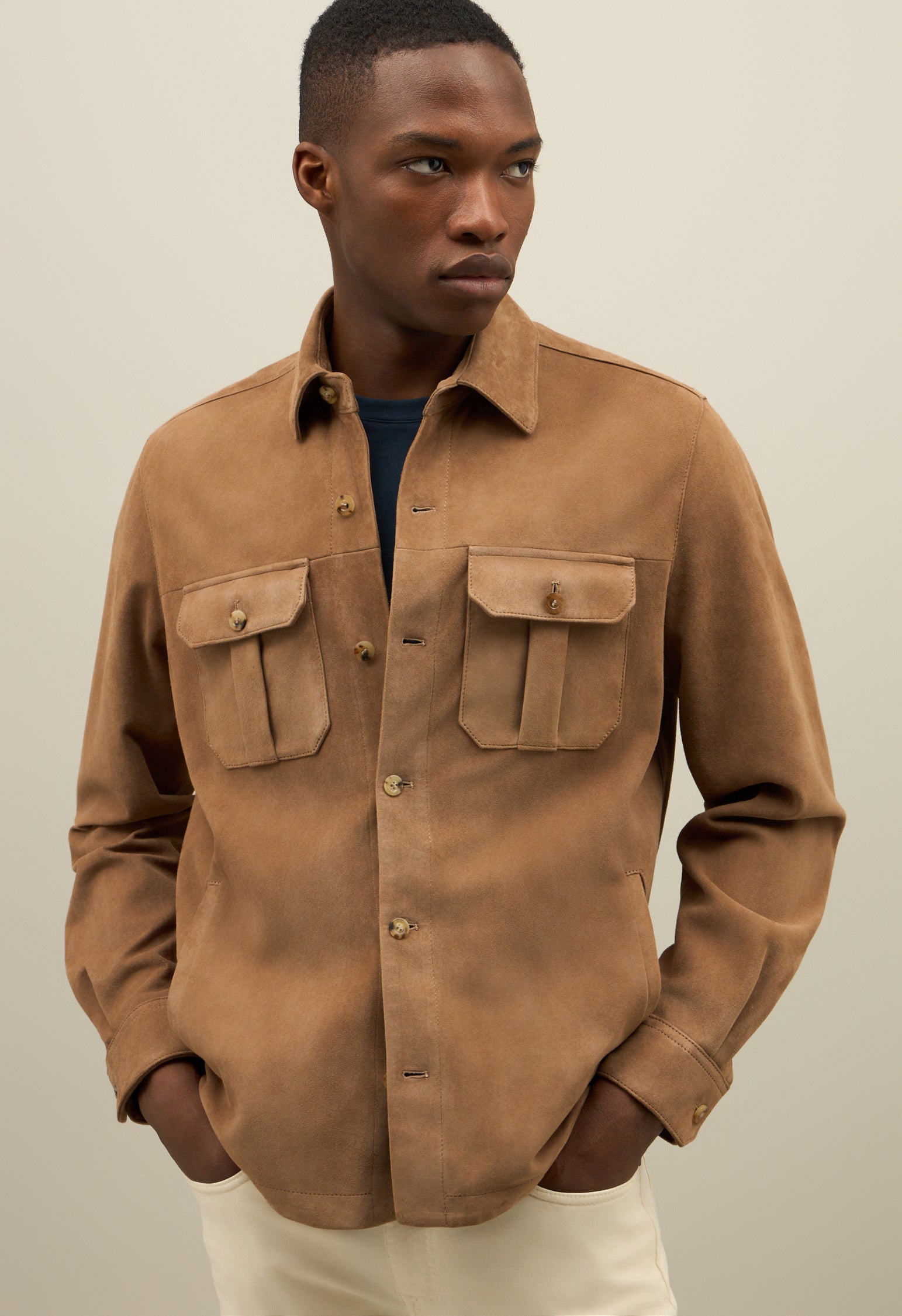 Overshirt in suede beige scuro