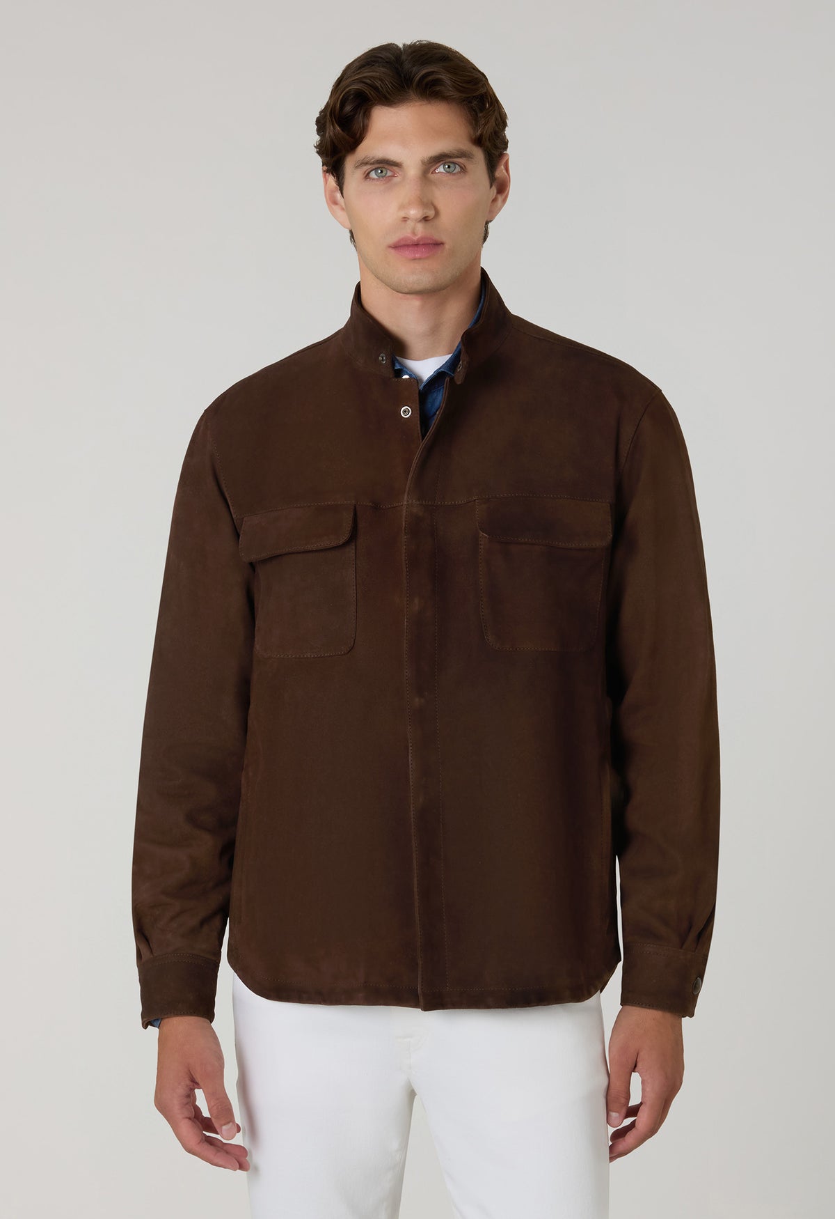 Overshirt imbottita in suede marrone