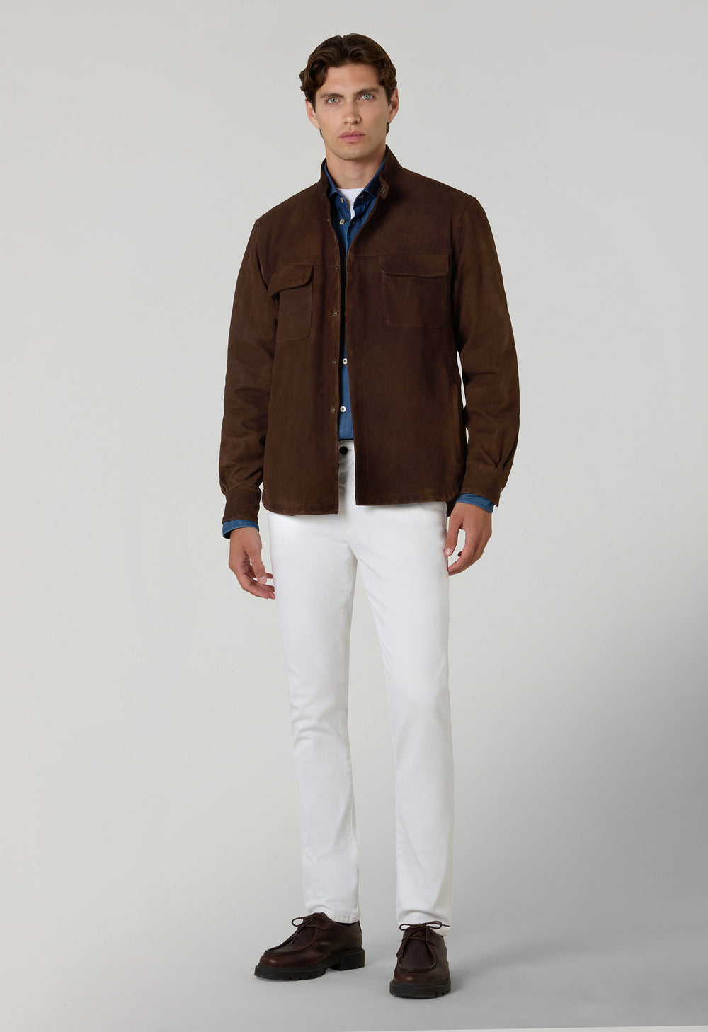 Overshirt imbottita in suede marrone
