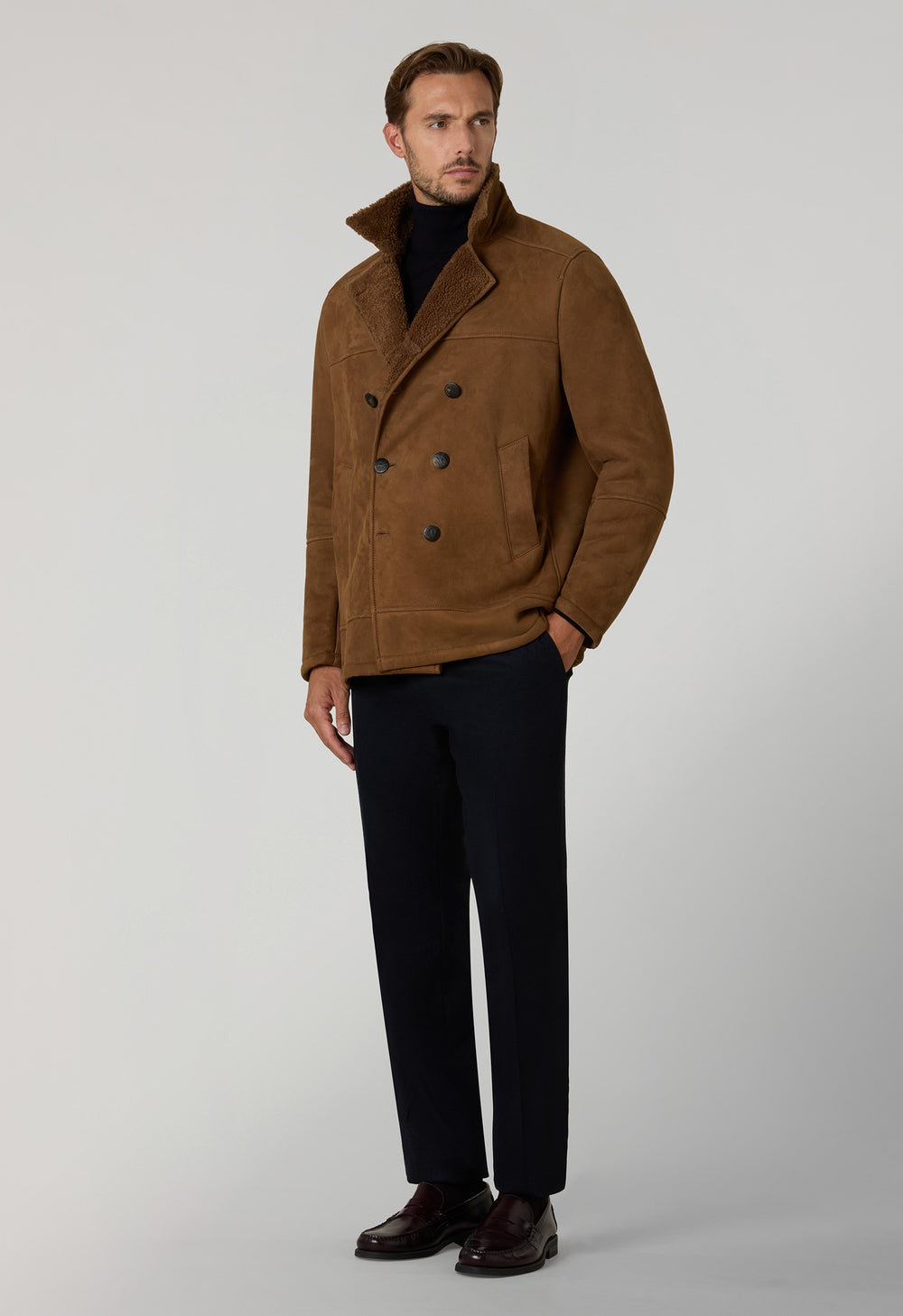 Brown Shearling Peacoat