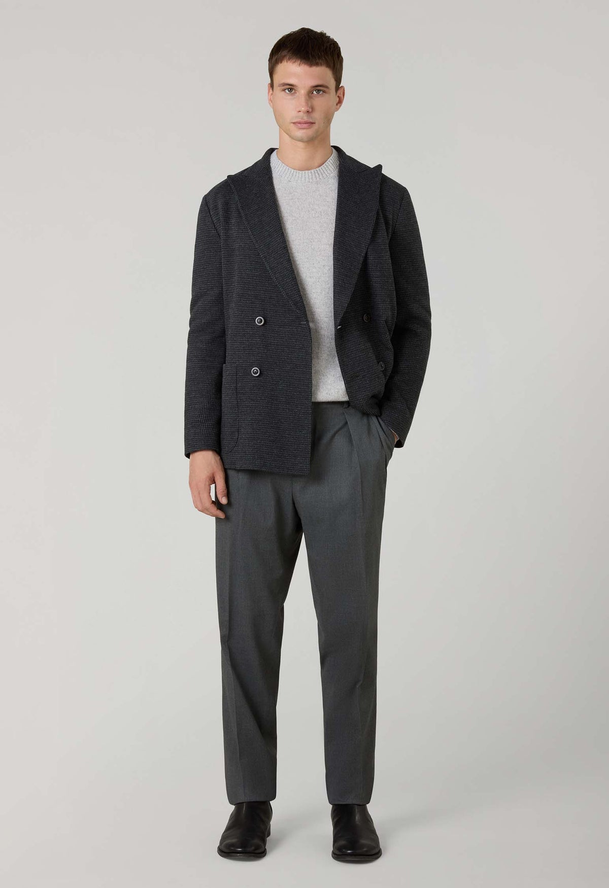 Grey Houndstooth Jersey double-breasted Easy Jacket