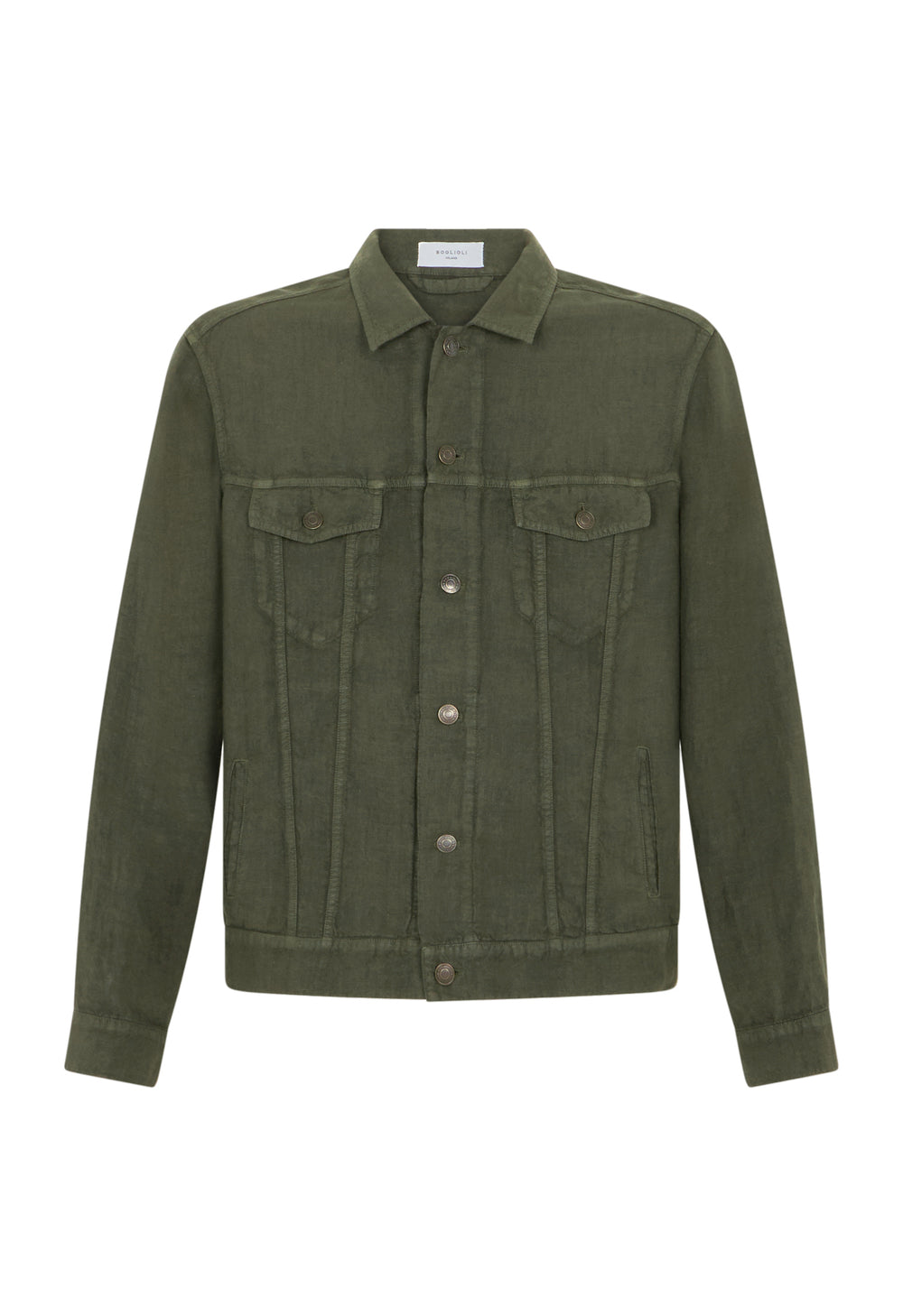 Green Garment Dyed Linen Biker Jacket