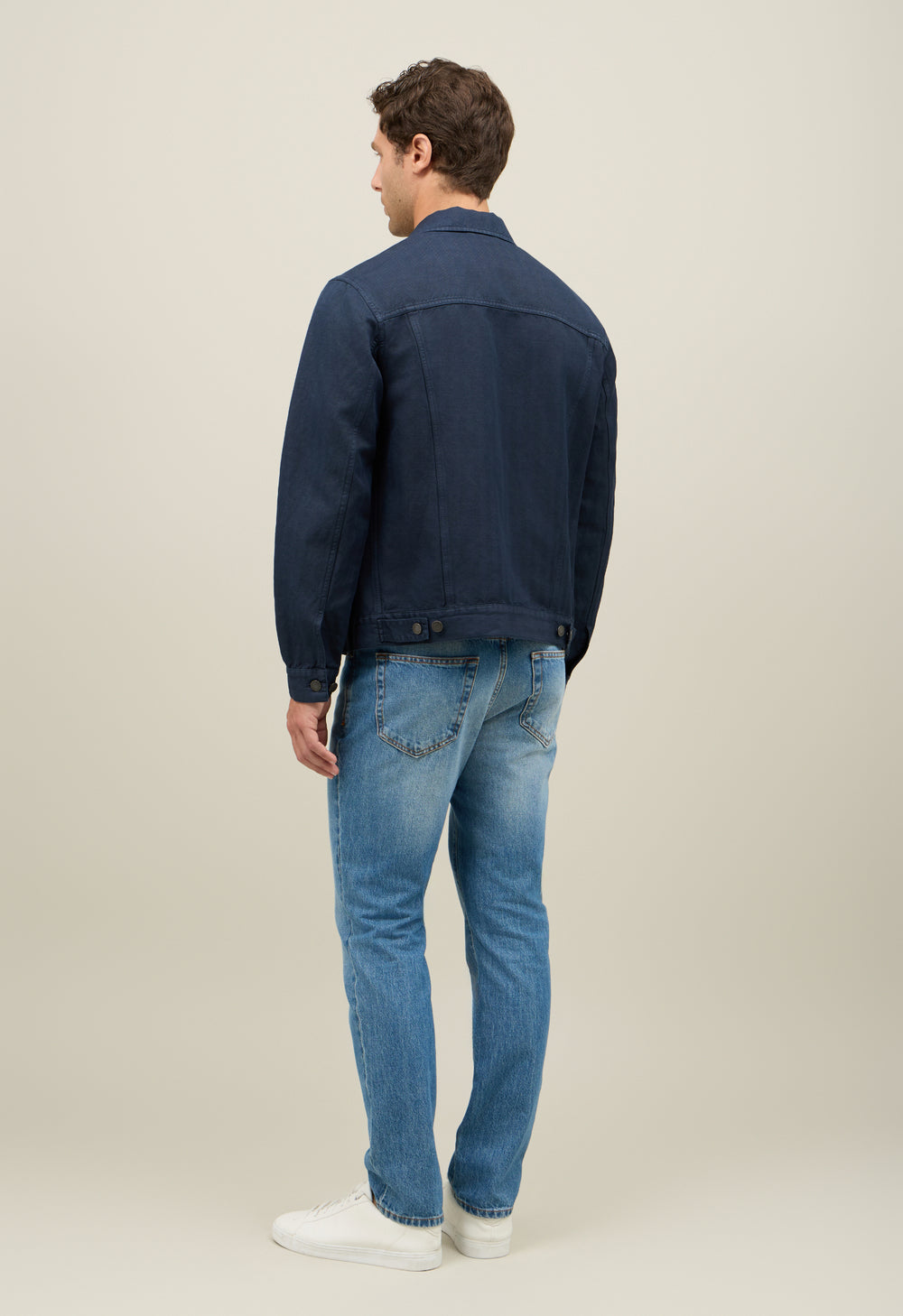 Giacca Biker in cotone tinto in capo blu