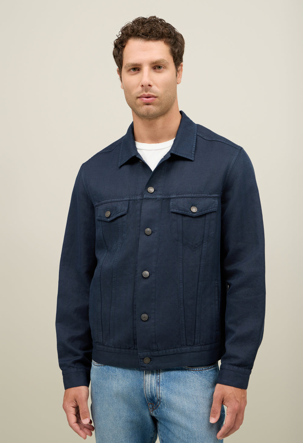 Giacca Biker in cotone tinto in capo blu