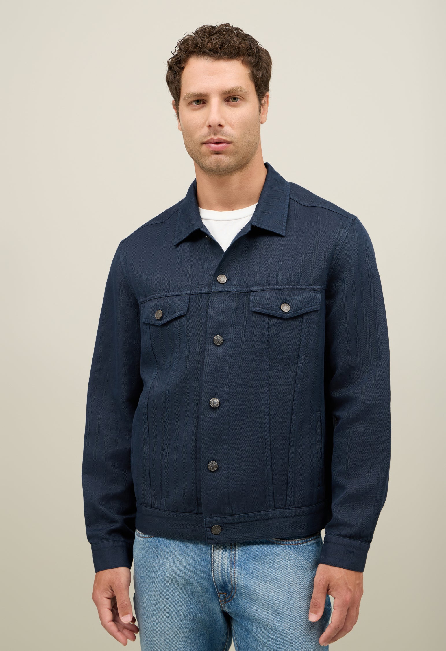 Giacca Biker in cotone tinto in capo blu