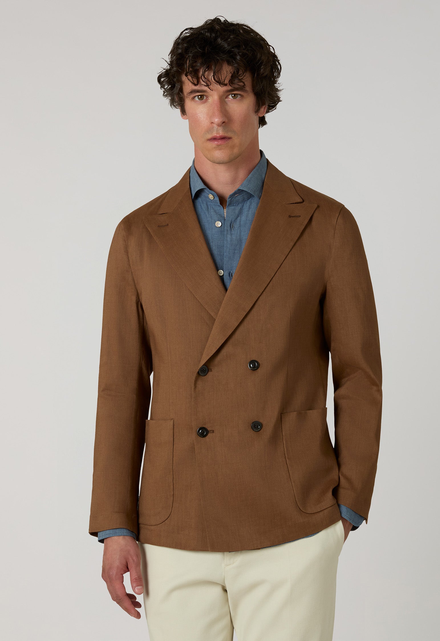 Brown Linen Mohair Double-Breasted Sartoria Jacket