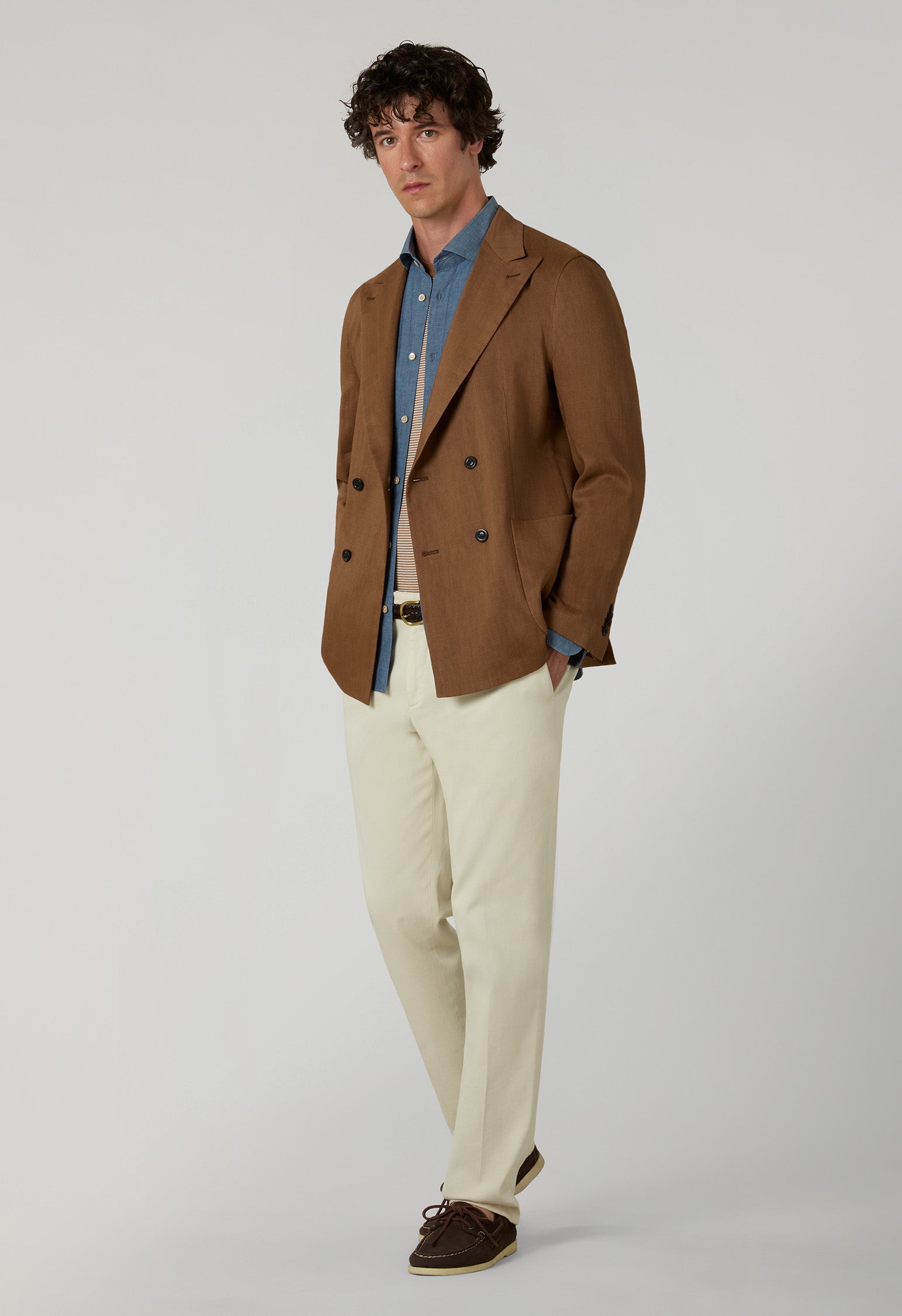 Brown Linen Mohair Double-Breasted Sartoria Jacket