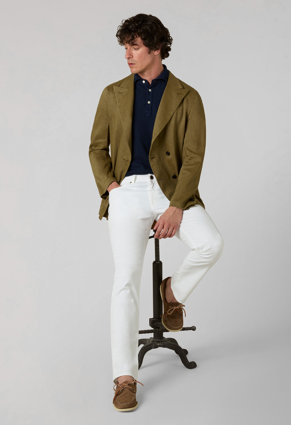 Giacca Sartoria doppiopetto in lino e mohair verde