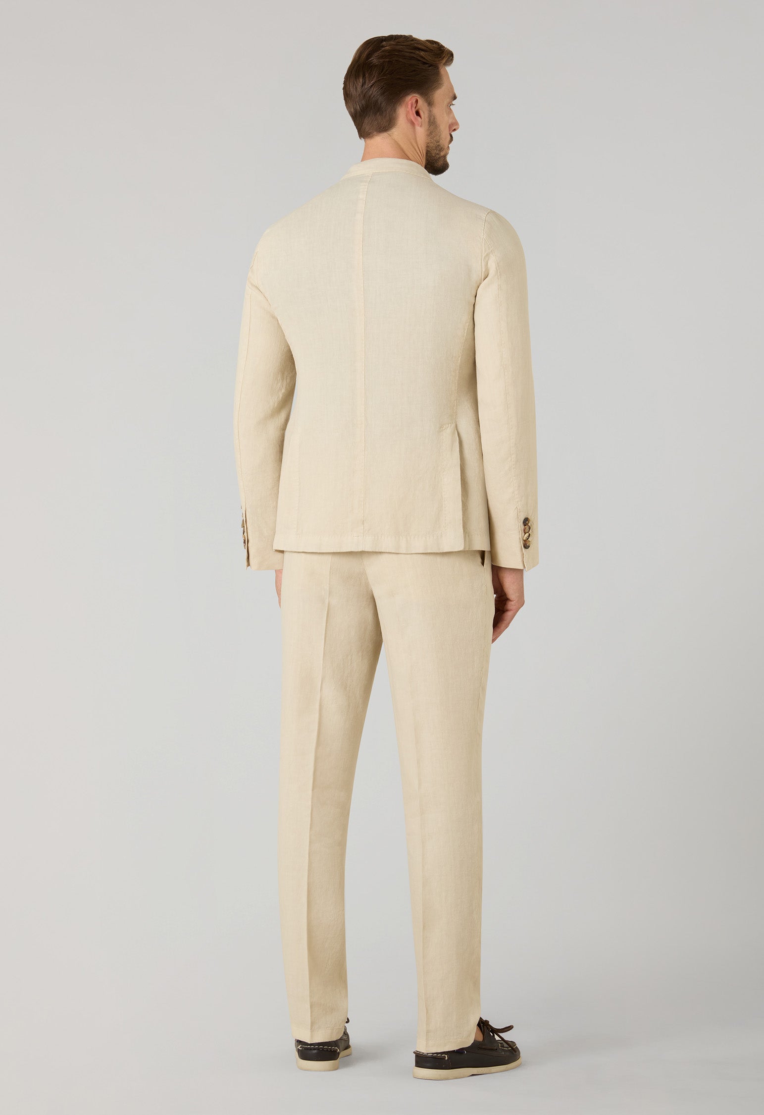 Beige Garment Dyed Linen Double-Breasted Dover Suit