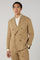 Camel Garment Dyed Cotton Linen Satin Double-Breasted Dover Suit