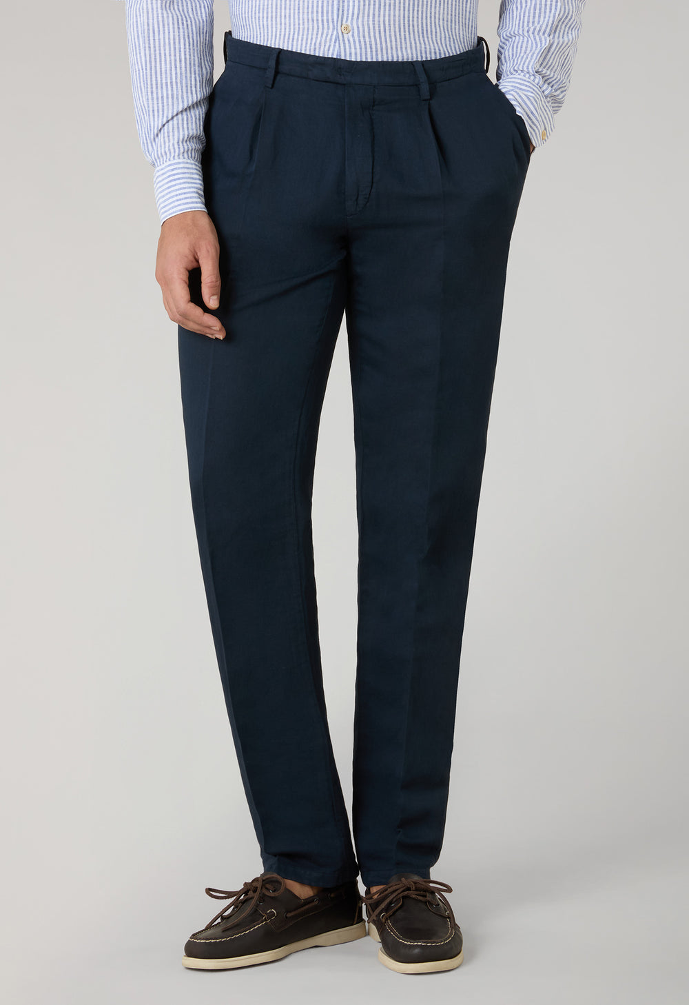 Abito Dover doppiopetto in cotone e lino satin tinto in capo blu