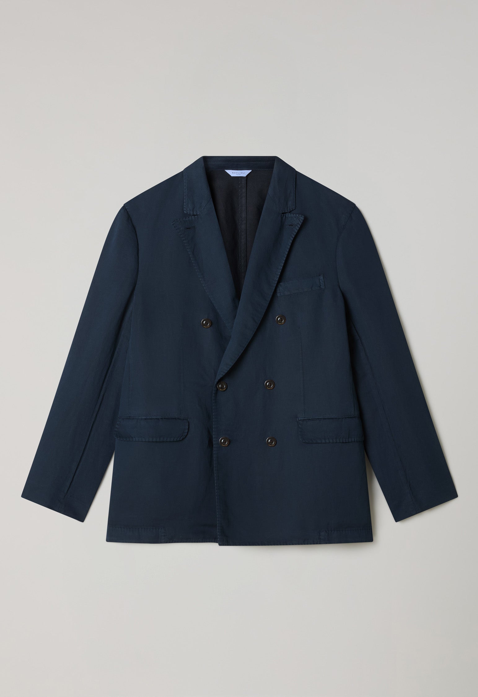 Abito Dover doppiopetto in cotone e lino satin tinto in capo blu