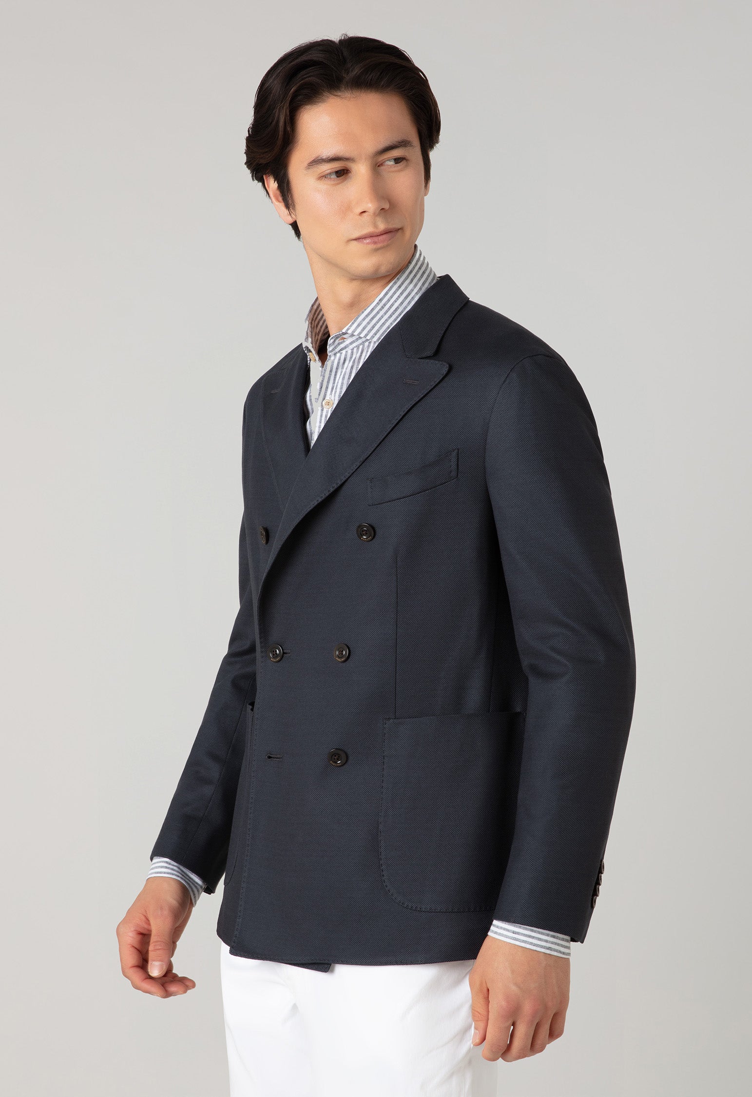 Grey Cotton Jersey Double-Breasted Dover Jacket