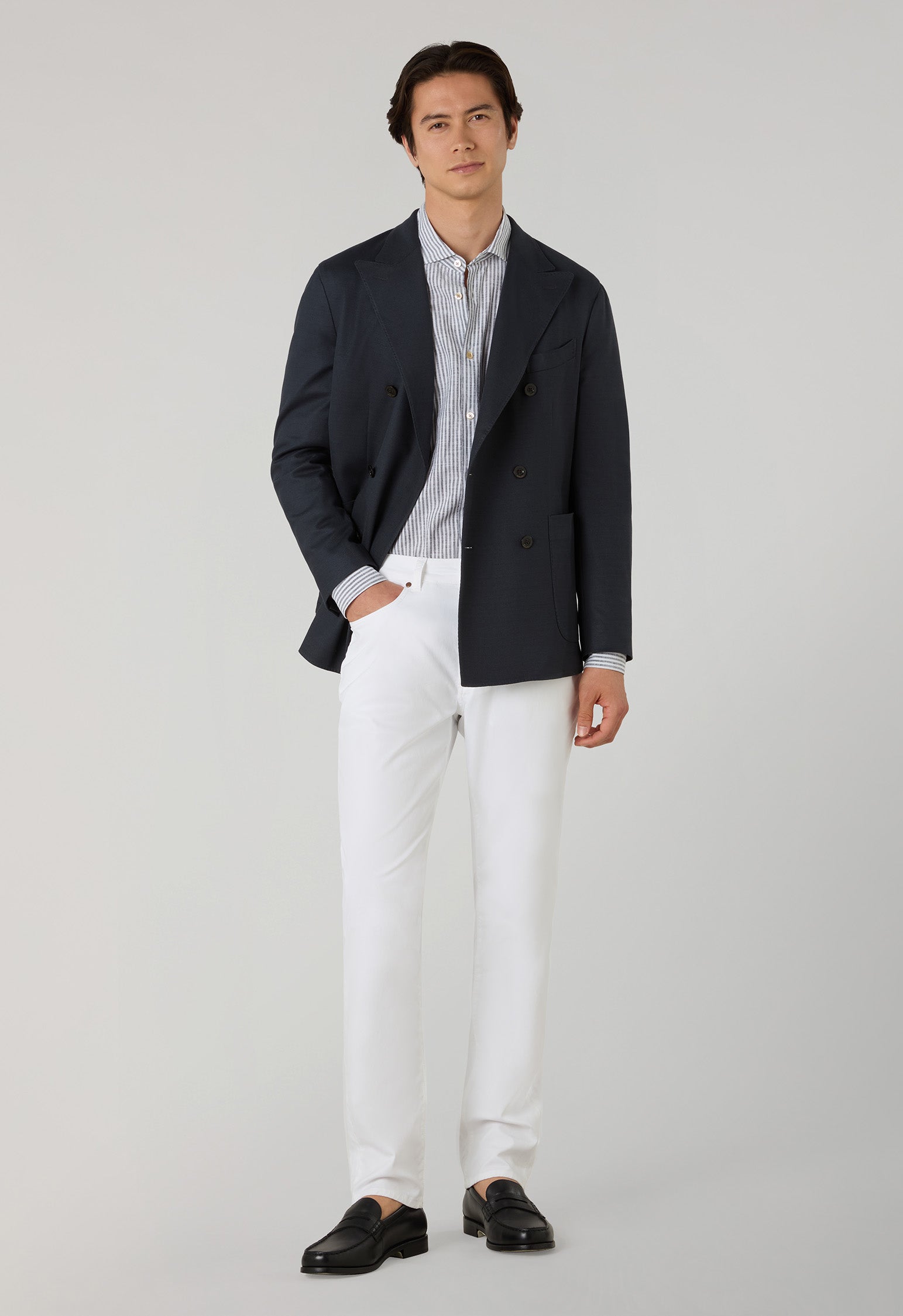 Grey Cotton Jersey Double-Breasted Dover Jacket