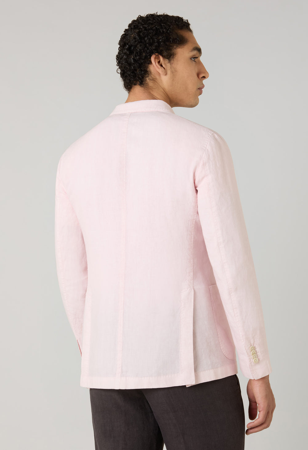 Pastel Pink Garment Dyed Linen Double-Breasted Dover Jacket
