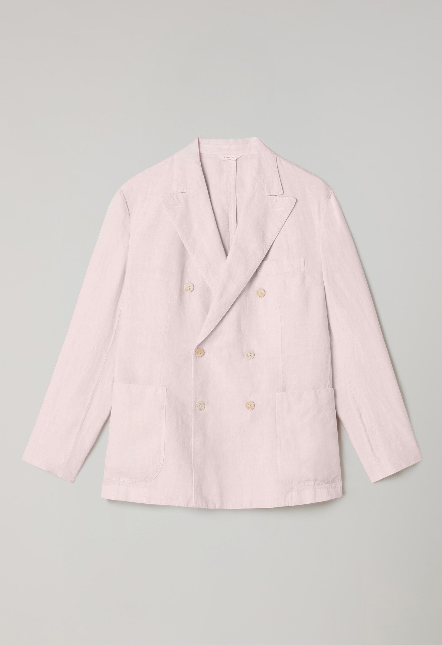 Pastel Pink Garment Dyed Linen Double-Breasted Dover Jacket