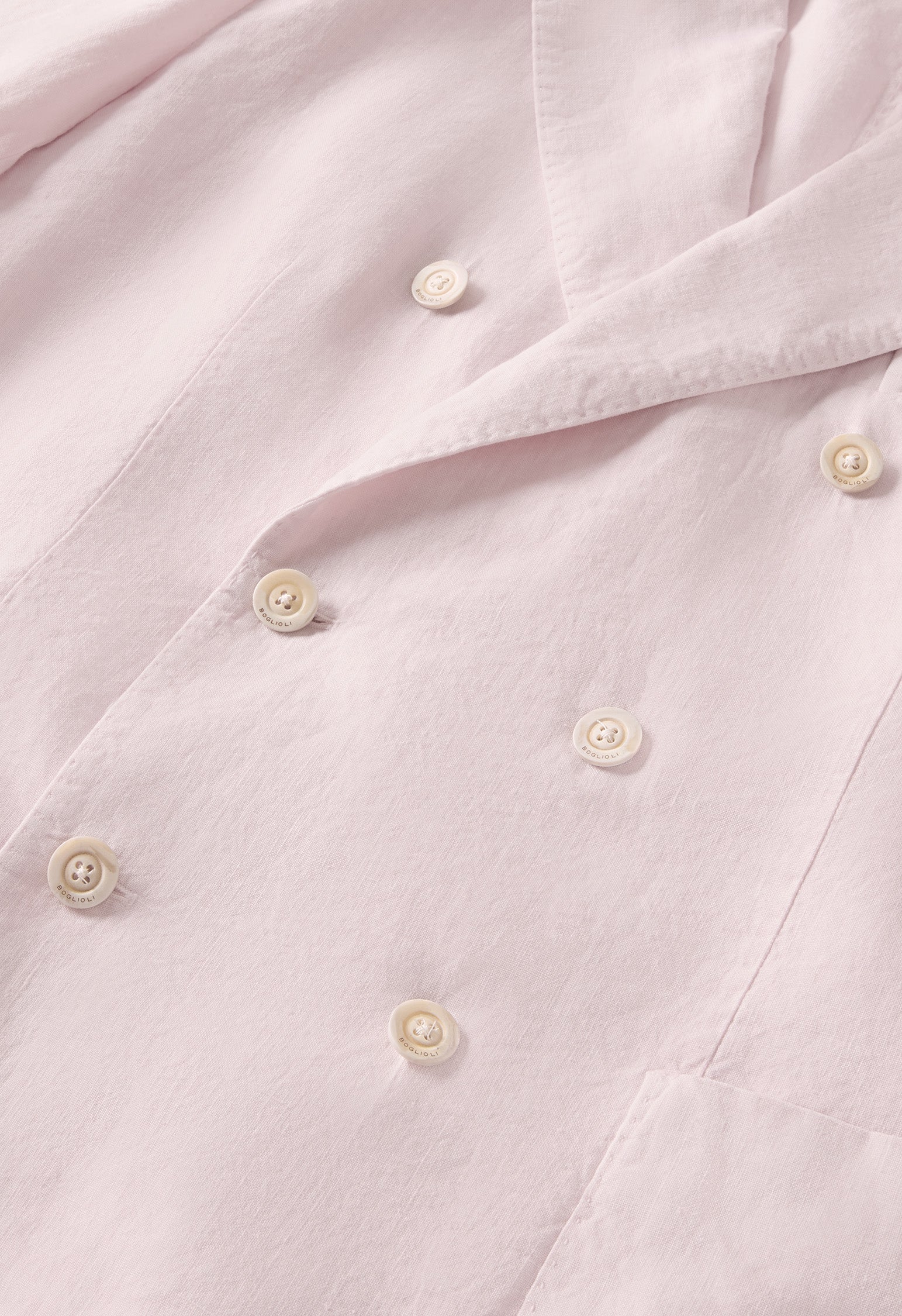 Pastel Pink Garment Dyed Linen Double-Breasted Dover Jacket