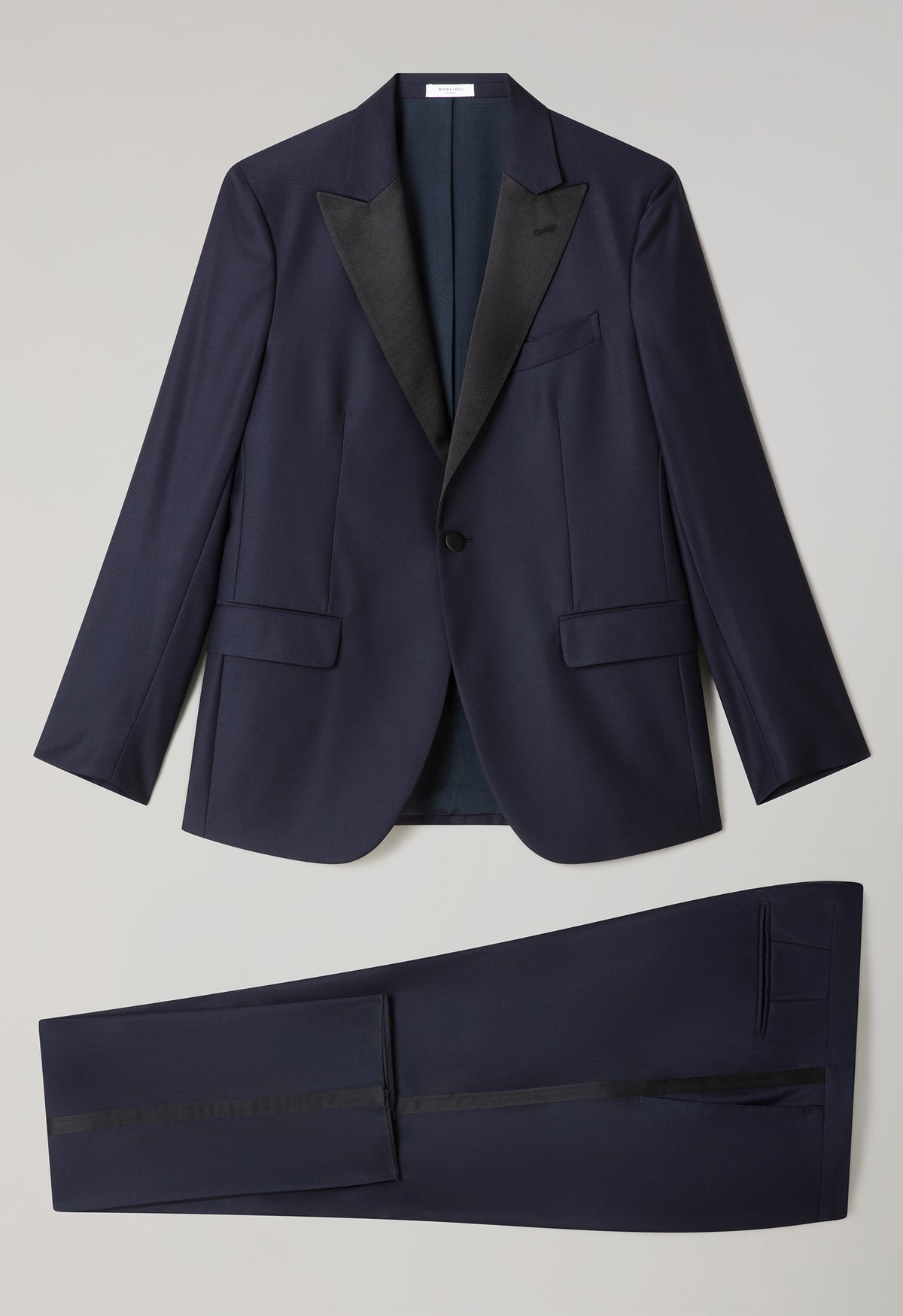 Blue Virgin Wool Satin Milano Tuxedo Suit