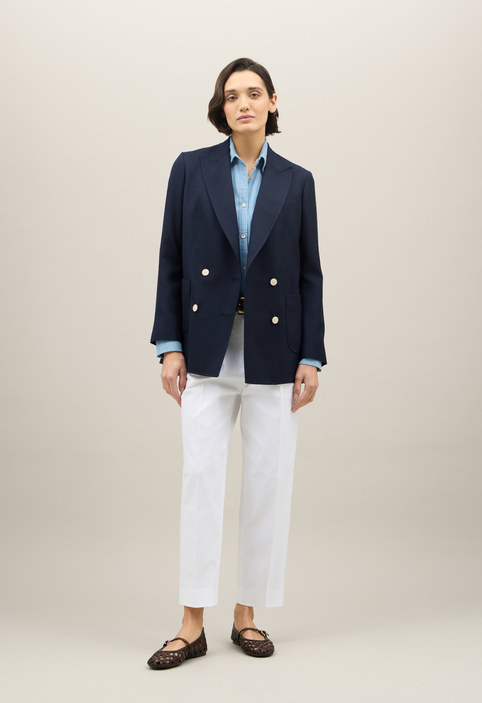 Blazer Maia in lana leggera a nido d'ape blu