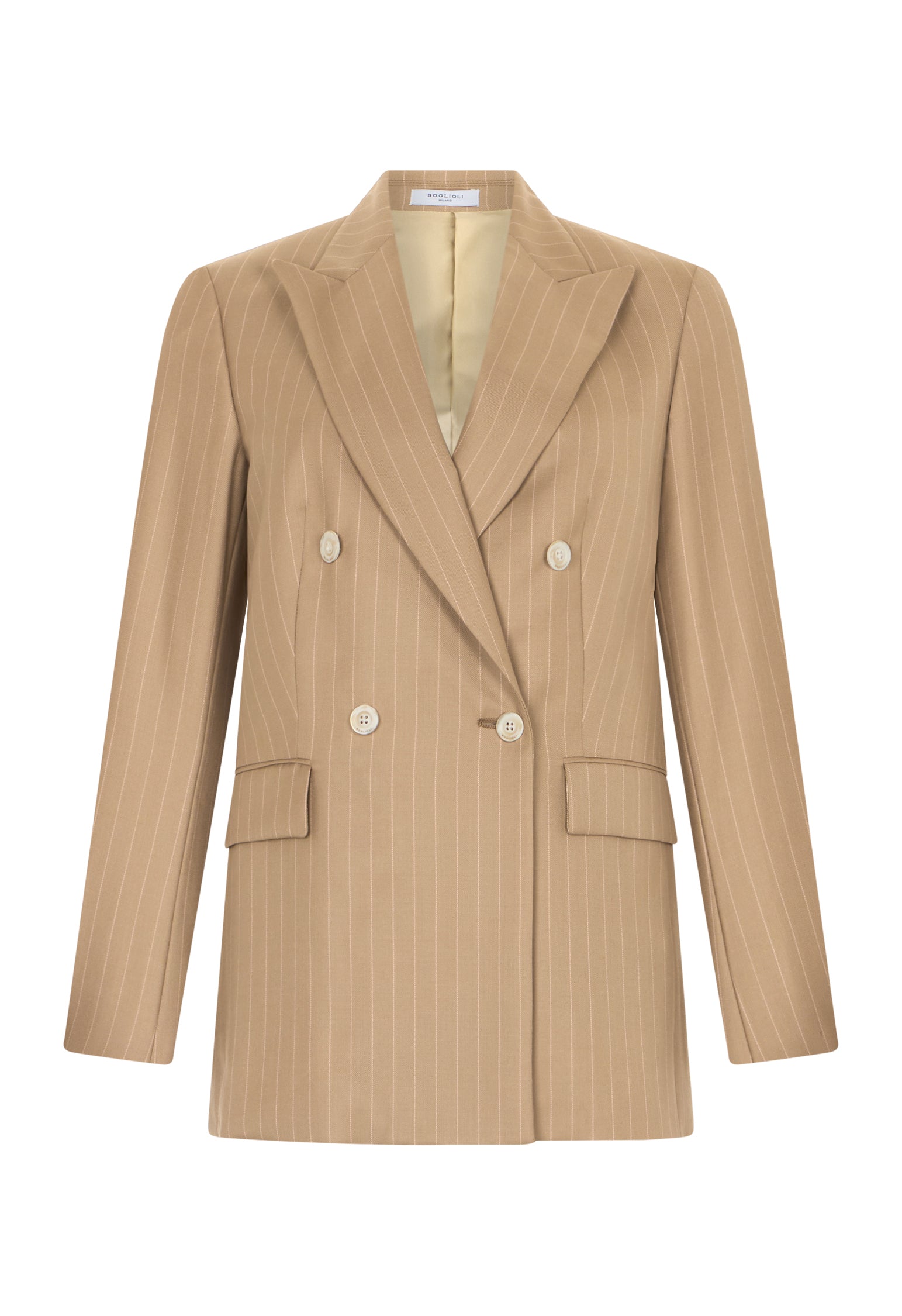 Beige Pinstripe Wool Bianca Blazer